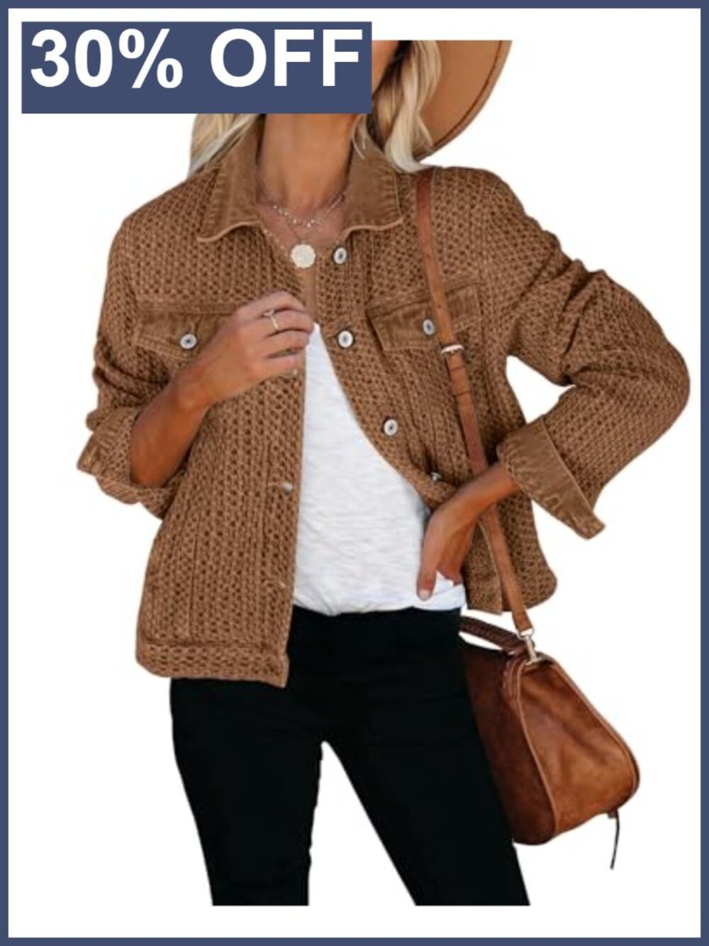 Women's Textured Distressed Button Down Denim Trucker Jacket with Pockets